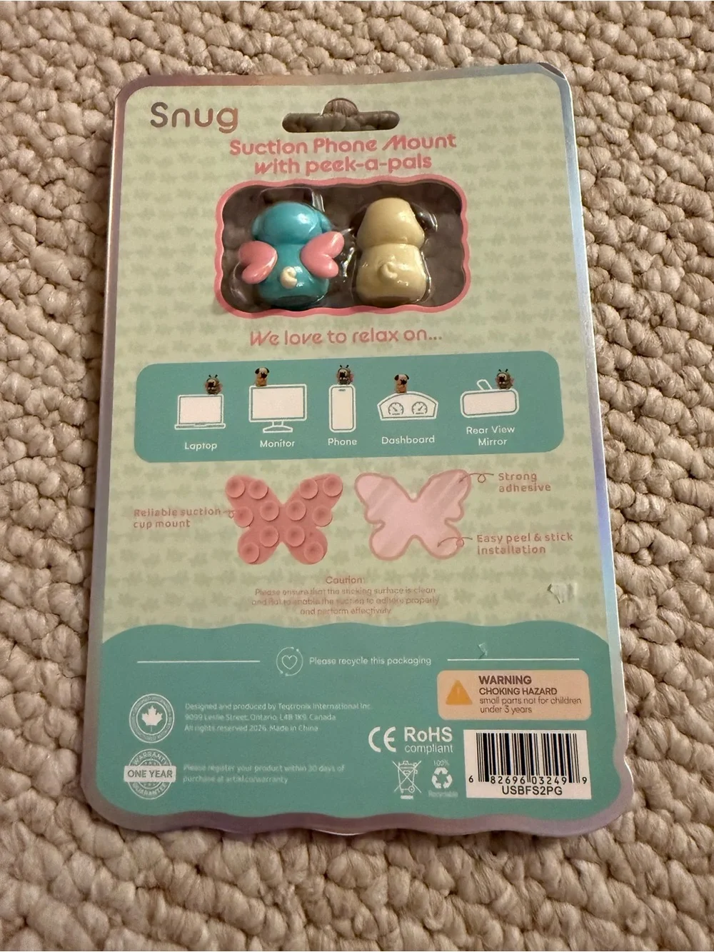 Snug Pink Butterfly Suction Phone Mount with Peek-a-Pals